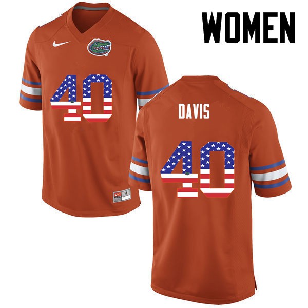 Florida Gators Women #40 Jarrad Davis College Football USA Flag Fashion Orange